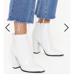 White heeled booties